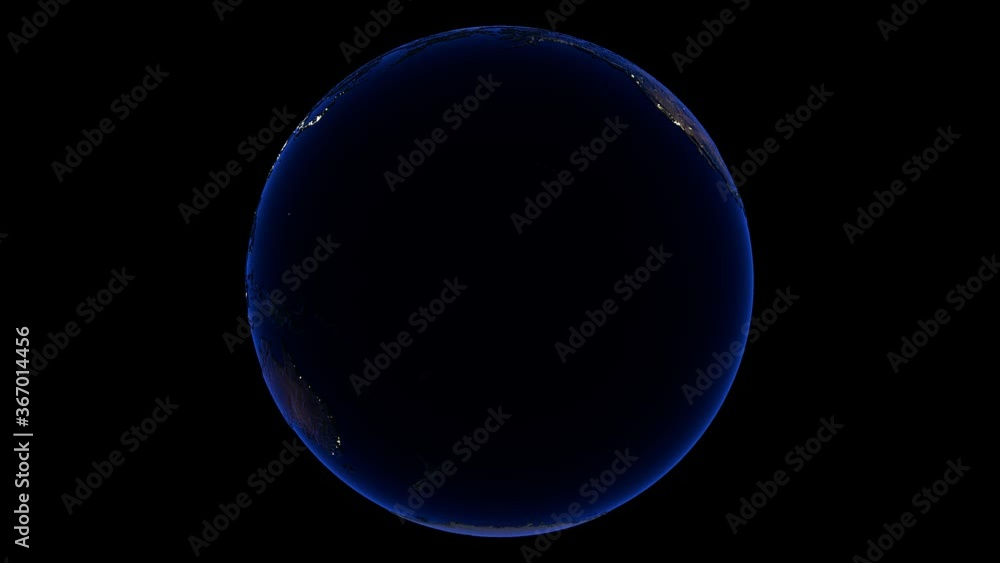 Ultra High Definition Earth Rotating at Night Seamless Loop with 3D Terrain