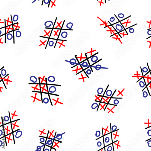 Hand-drawn tic-tac-toe game seamless pattern