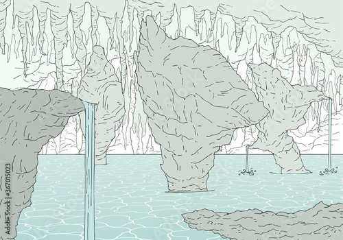 Design of lake in cavern illustration