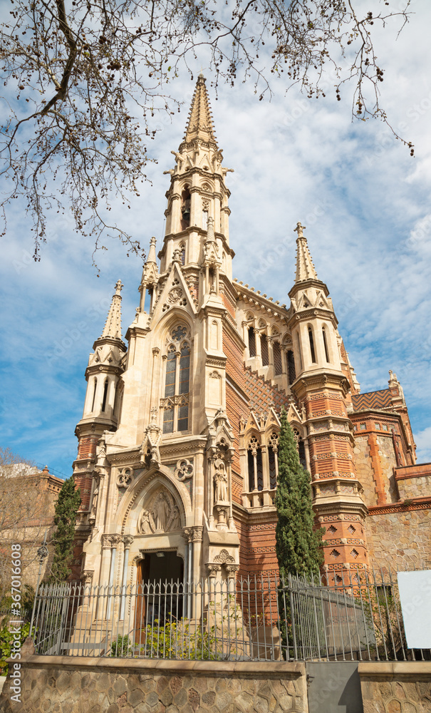 BARCELONA, SPAIN - MARCH 3, 2020: The neogothic chruch Iglesia y convento de las Salesas.