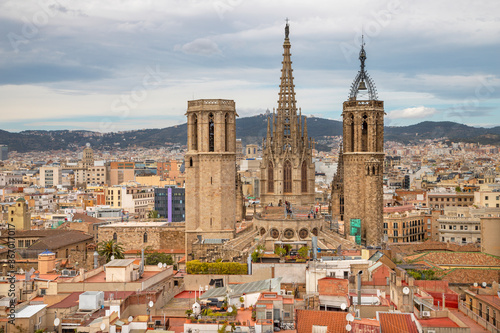 Barcelona - The old Cathedral and the town.
