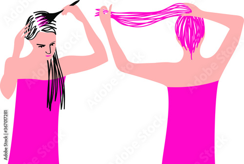 Girl dyes her hair pink