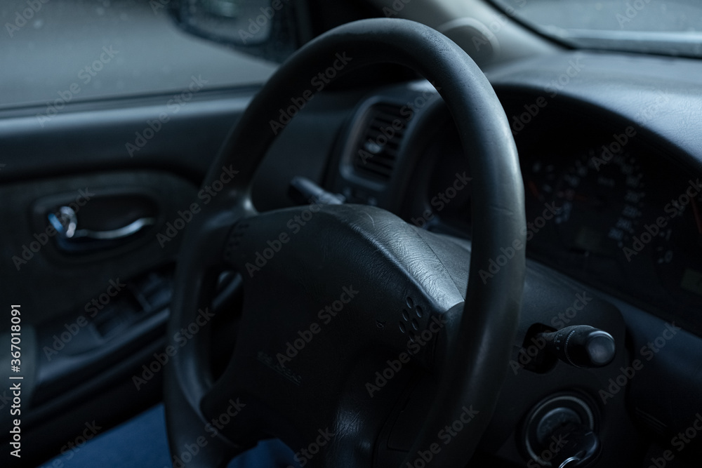 Car dashboard and steering wheel