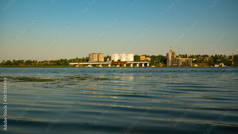View of city Mykolaiv, bridge across the river Southern Bug 