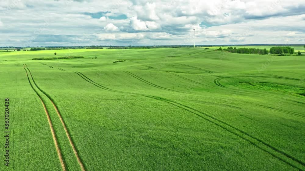 Aerial view of green field with tractor tracks in Poland Aerial view of green field with tractor tracks in Poland
