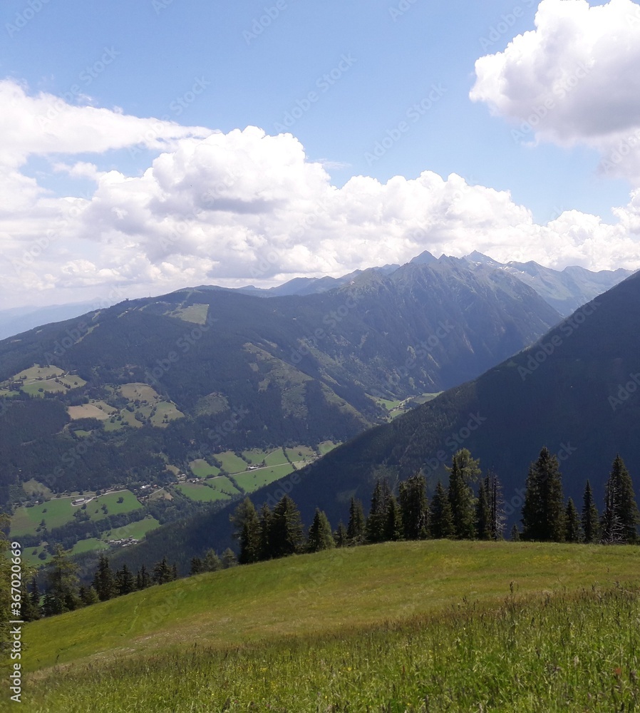 View onto Austrian valley on a sunny day 