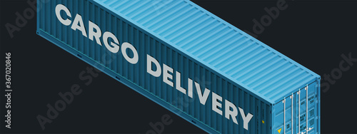 3D Isometric shipping cargo 40 ft container with closed doors. Large metal 40 foot containers for transportation. Delivery of cargo shipping. 3D illustration