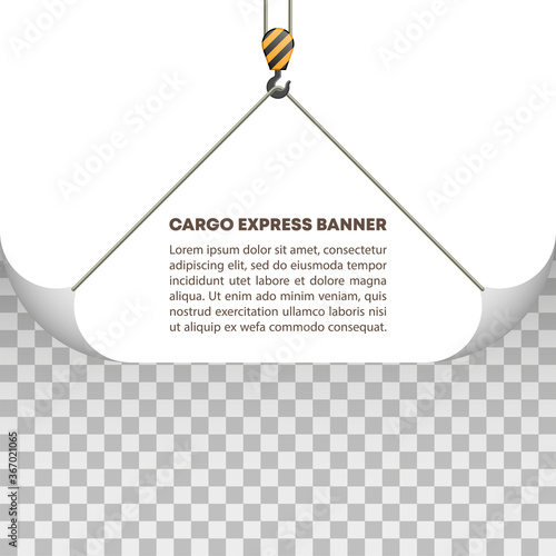 cargo crane raises the edge of the banner, illustration