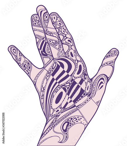 Illustration of contour hand with ornament inside