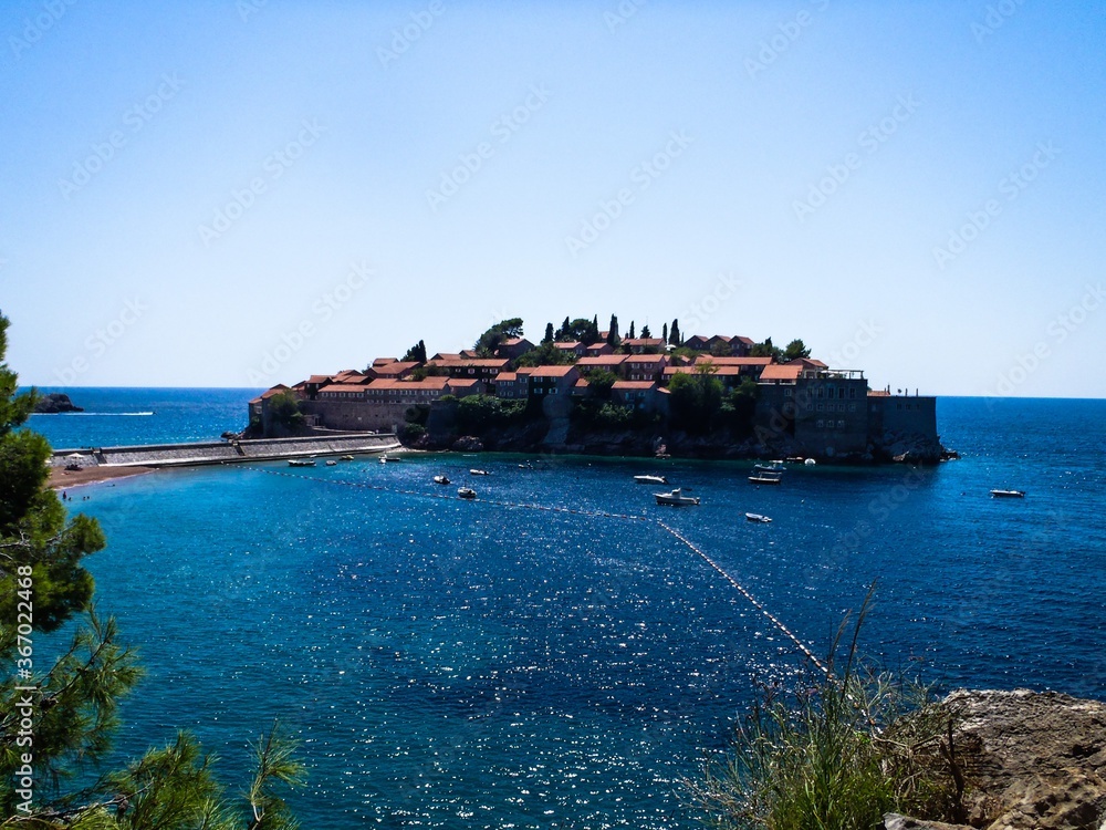 view of the old town of sveti stefan montenegro