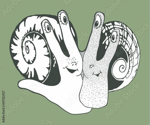 Illustration of hand with stylized snails inside