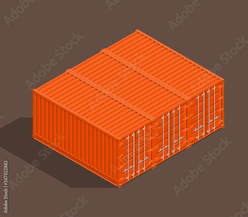 3D Isometric shipping cargo three 20 ft container with closed doors. Large metal containers for transportation. Delivery of cargo shipping. illustration