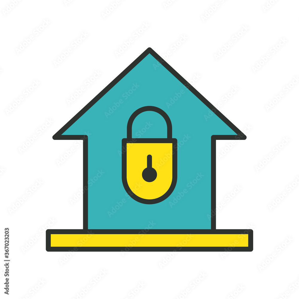 house with padlock line and fill style icon house with padlock line and fill style icon