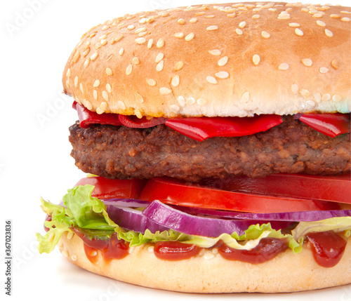 Tasty american grill burger isolated on the white