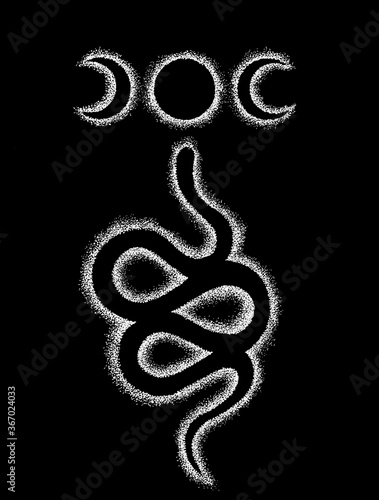 Silhouette of Snake and moon on black background