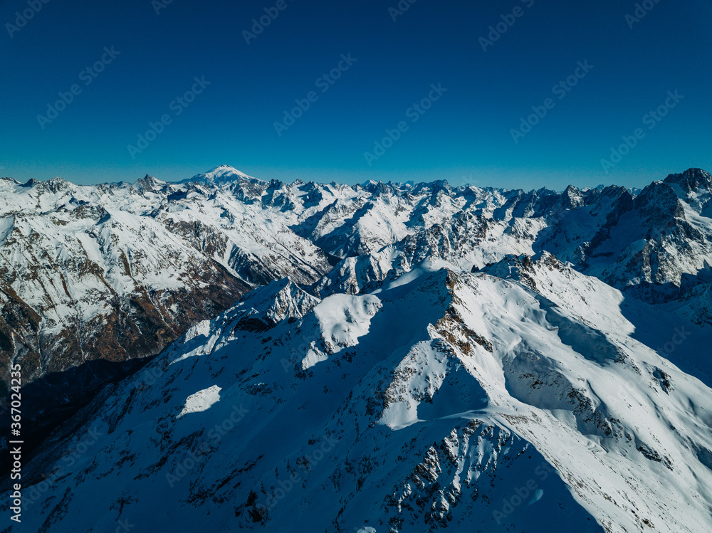 Fototapeta premium Mountain landscape of Caucasian mountains, Dombay, Russia