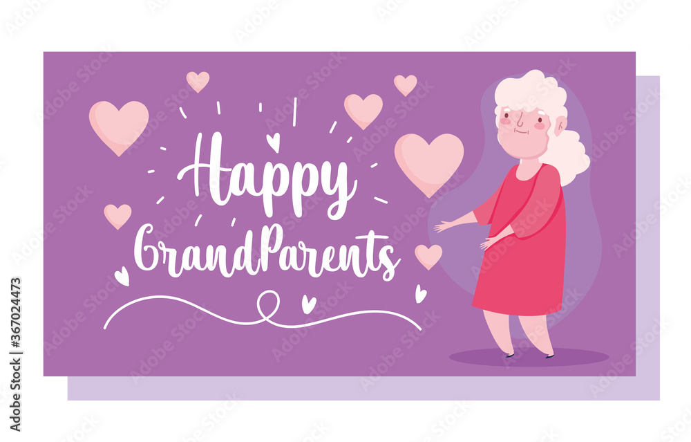 happy grandparents day, cute old woman hearts cartoon card happy grandparents day, cute old woman hearts cartoon card