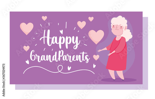happy grandparents day, cute old woman hearts cartoon card