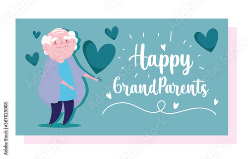 happy grandparents day, old man grandfather with hearts love cartoon card