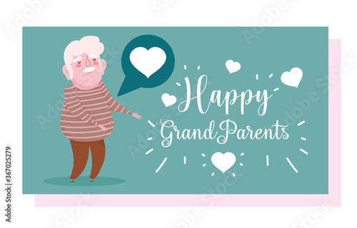 happy grandparents day, cute grandfather speech bubble love cartoon card