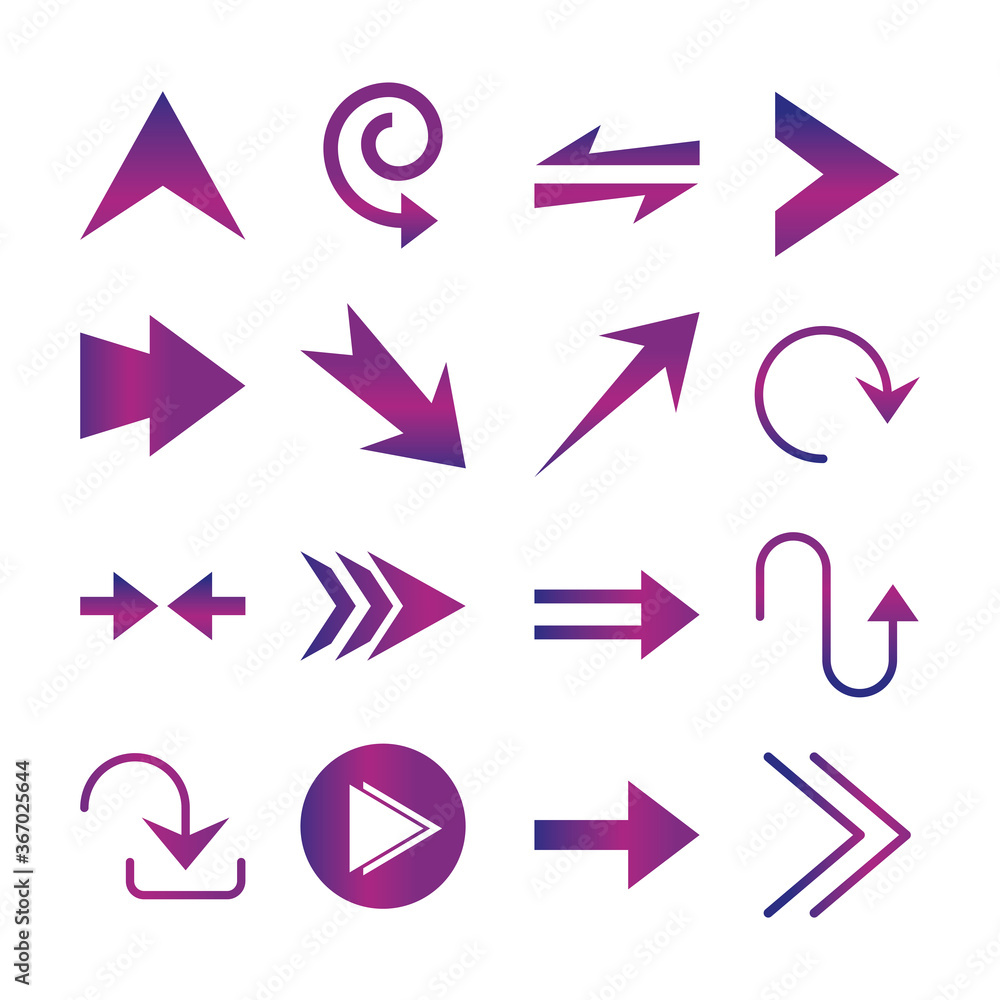 arrows direction guide cursor web navigation icons set gradient style arrows direction guide cursor web navigation icons set gradient style