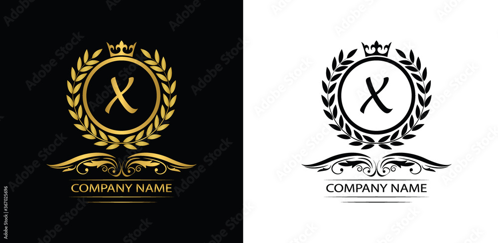 Golden Letter X laurel wreath template logo Luxury letter with crown. Monogram alphabet . Beautiful royal initials letter.
Golden Letter X laurel wreath template logo Luxury letter with crown. Monogram alphabet . Beautiful royal initials letter.