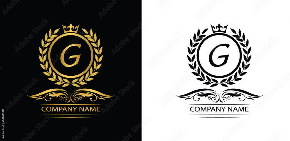 Golden Letter G laurel wreath template logo Luxury letter with crown. Monogram alphabet . Beautiful royal initials letter.
Golden Letter G laurel wreath template logo Luxury letter with crown. Monogram alphabet . Beautiful royal initials letter.