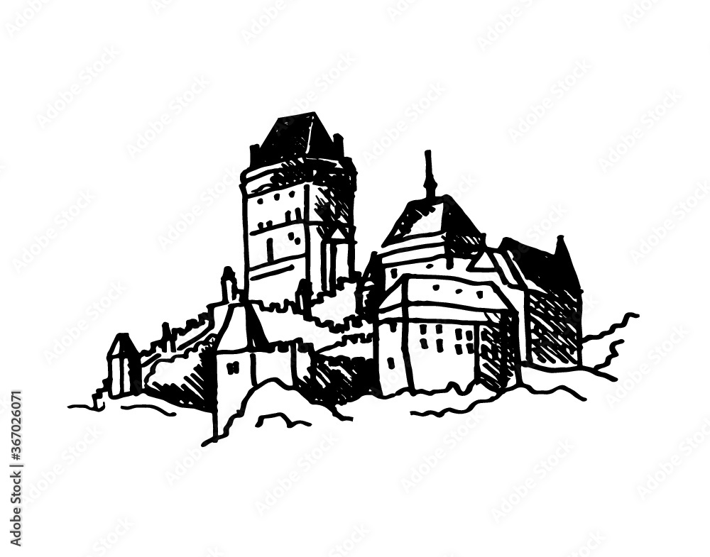 Fototapeta premium Hand Ilustration Czech castle Karlstejn