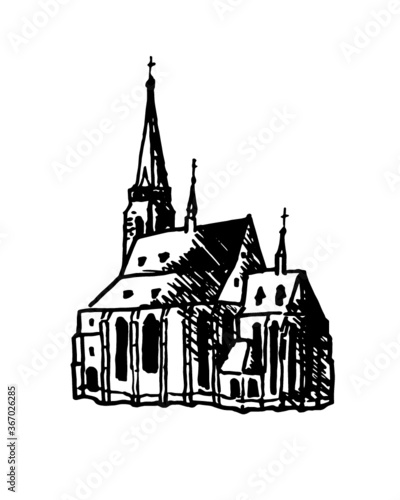 Pilsen Czech Architecture Castle Hand Drawing 