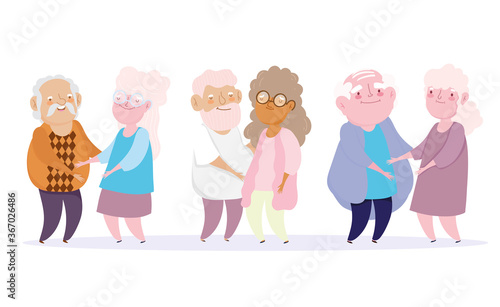 happy grandparents day, cartoon cute couples grandpa and grandma characters together