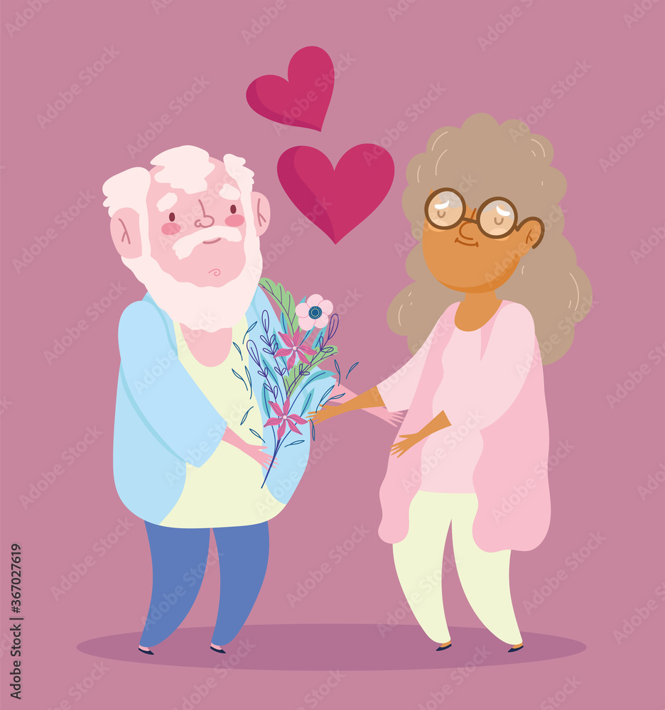 happy grandparents day, grandpa giving flowers to grandma cartoon card happy grandparents day, grandpa giving flowers to grandma cartoon card