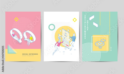 Brochure template layout design. Corporate Business Flyer, Corporate Business Flyer. Young woman and women taking photo and posting in social networks.