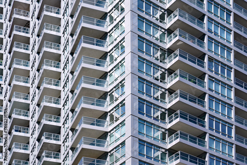Fotografia, Obraz Close-up view of balconies of modern high rise agpartment building