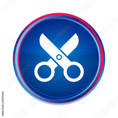 Scissors icon silky blue round button aqua design illustration