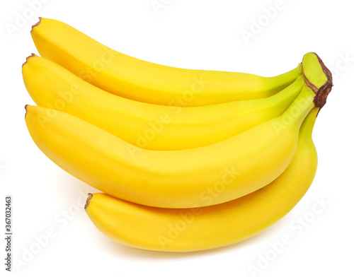 Banana bunch isolated on white background. Perfectly retouched, full depth of field on the photo. Top view, flat lay