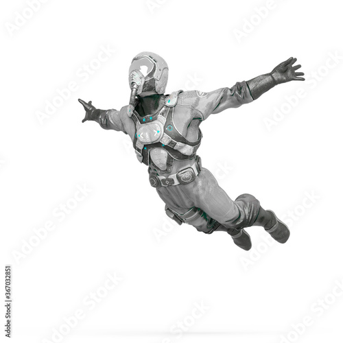 battle pilot doing a free jump in white background