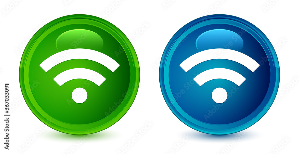 Wifi icon artistic shiny glossy blue and green round button set Wifi icon artistic shiny glossy blue and green round button set