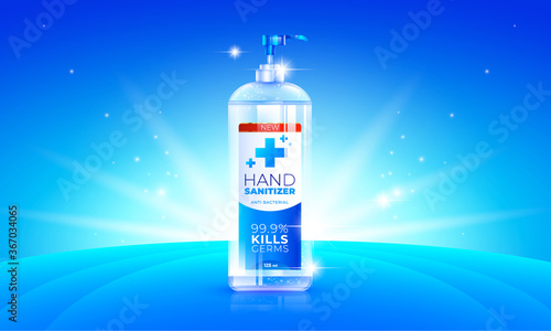 Antibacterial gel, hand sanitizer antiseptic liquid soap banner vector virus