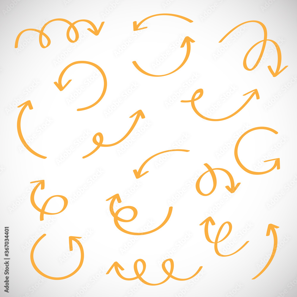 Arrow vector set isolated on gray background. Trendy collection of different arrows for web site, app and logo. Hand drawn arrows, vector illustration Arrow vector set isolated on gray background. Trendy collection of different arrows for web site, app and logo. Hand drawn arrows, vector illustration