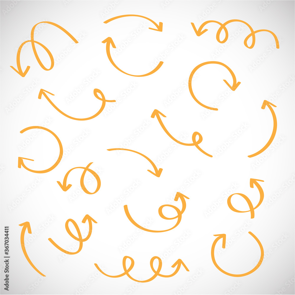 Arrow vector set isolated on gray background. Trendy collection of different arrows for web site, app and logo. Hand drawn arrows, vector illustration Arrow vector set isolated on gray background. Trendy collection of different arrows for web site, app and logo. Hand drawn arrows, vector illustration