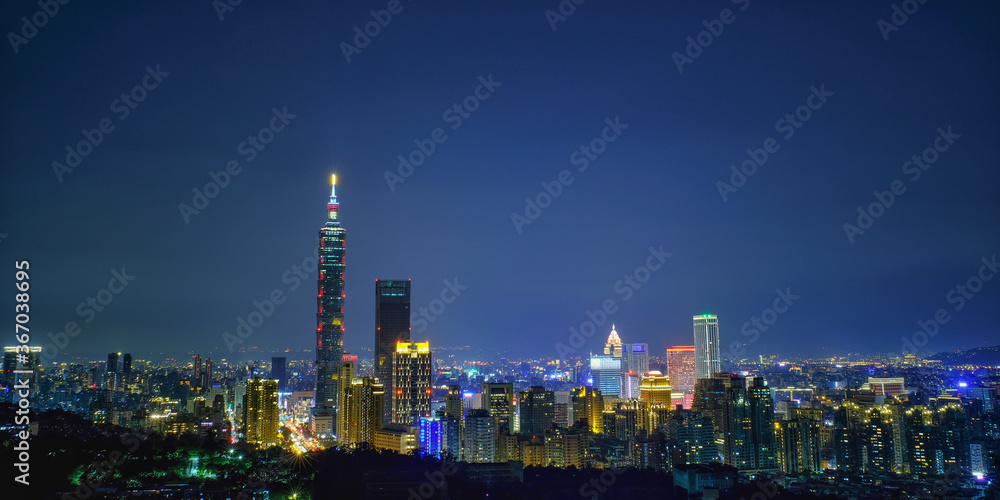 Taipei, Taiwan - February 19, 2018: Taipei is a capital city of Taiwan. Asia modern business concept image, panoramic skyline cityscape (night view), shot in Taipei, Taiwan.