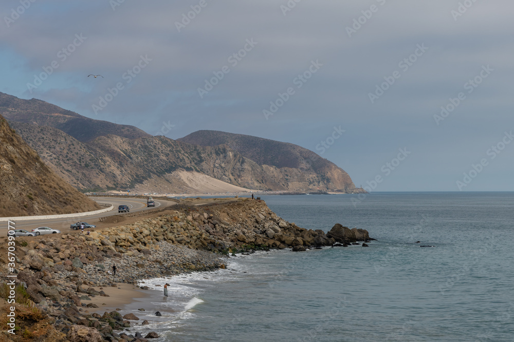 Beautiful panoramic Pacific coast and Sand Dune vista near Point Mugu, Southern California