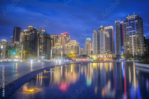 Taichung, Taiwan - February 25, 2018: Famous travel destinations of Taiwan. Asia modern business concept image, panoramic skyline cityscape (night view), shot in Taichung, Taiwan.