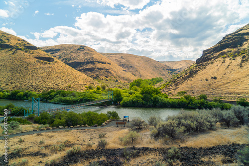 Suspension Bridge across the Yakima River in the Yakima River Canyon, WA