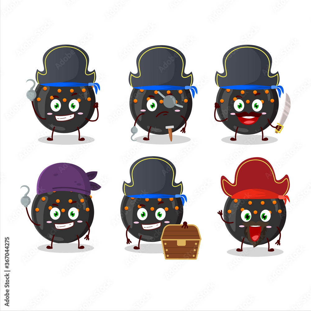 Cartoon character of halloween black candy with various pirates emoticons Cartoon character of halloween black candy with various pirates emoticons