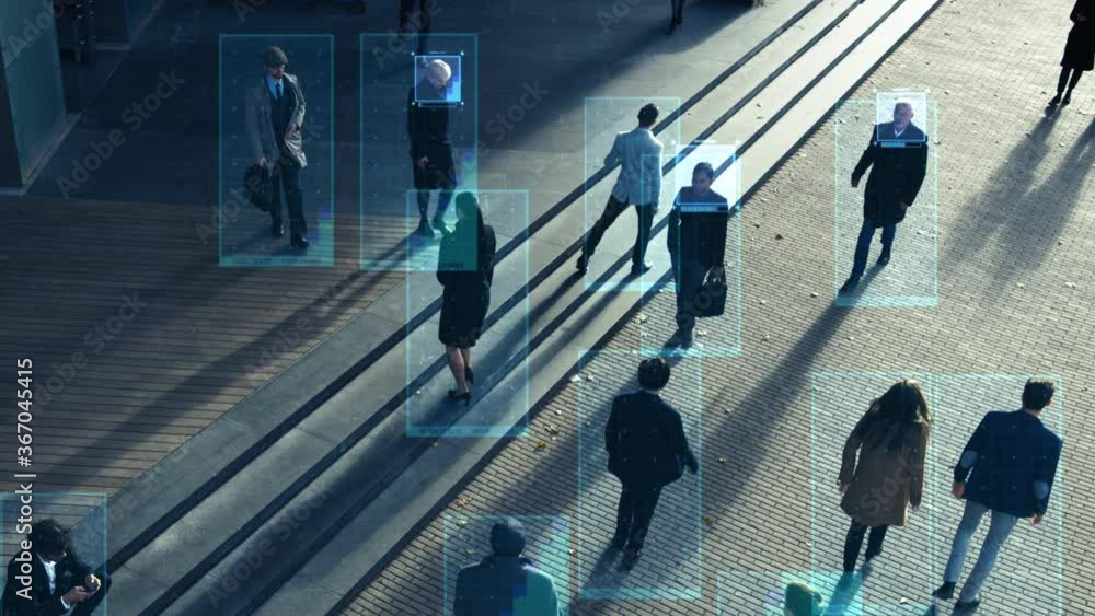 Elevated Security Camera Surveillance Footage of a Crowd of People ...