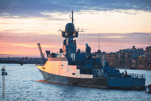View of Russian Navy, modern russian military naval battleships warships in the Fototapet