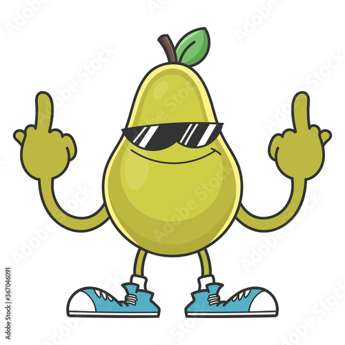 smiling pear fruit cartoon with sunglasses character