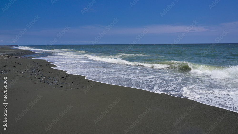 海, 海岸, 波, 浜, 砂, 水, 白波, 空, 青