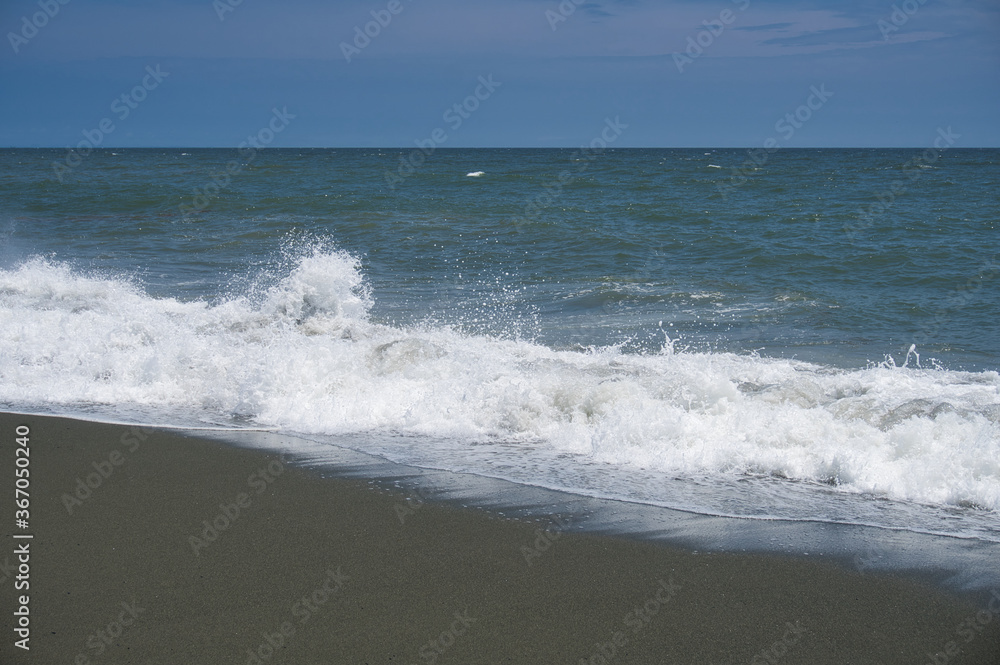 海, 海岸, 波, 浜, 砂, 水, 白波, 空, 青